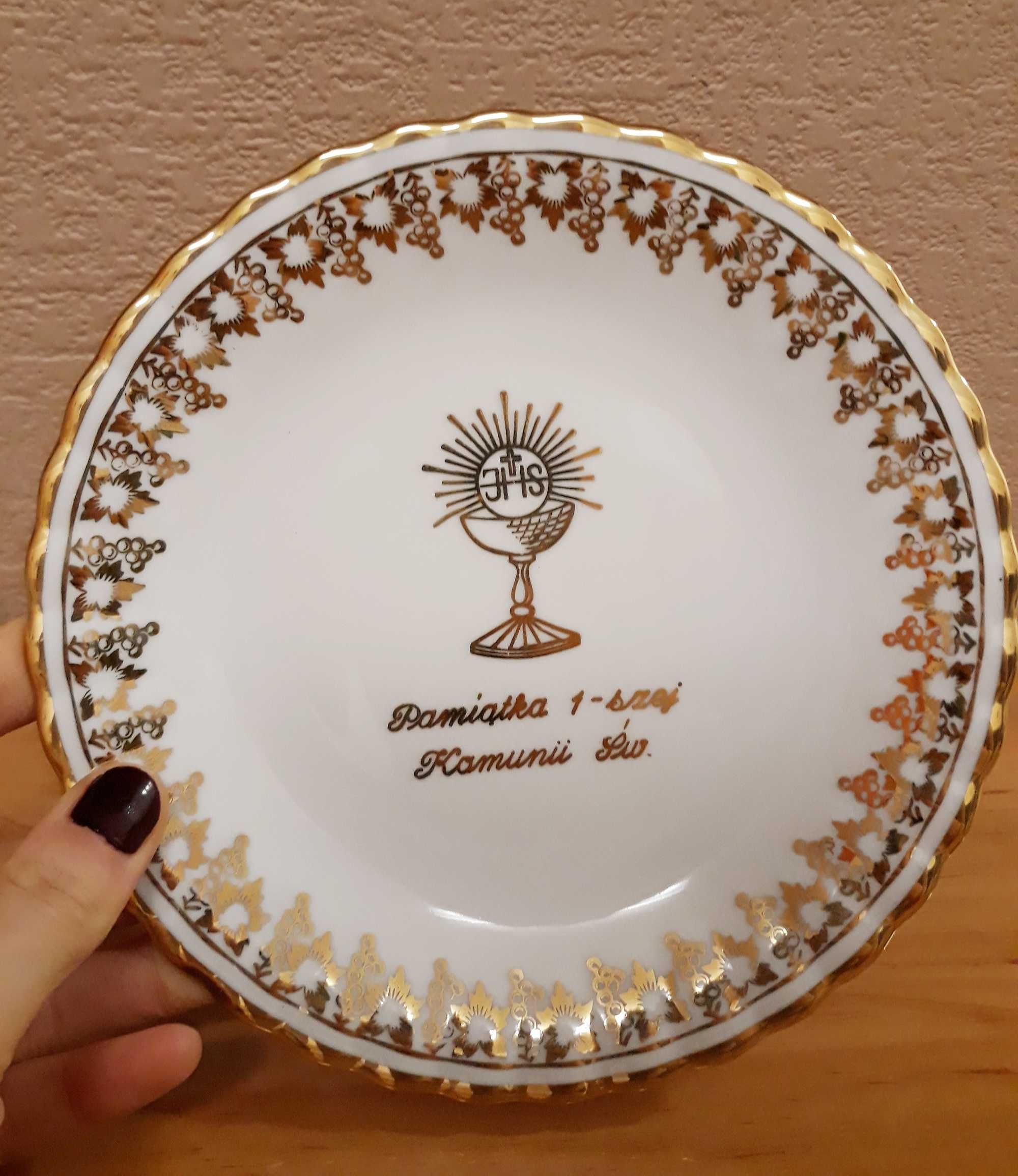 Pamiątka I Komunii Świętej talerzyk i figurka
