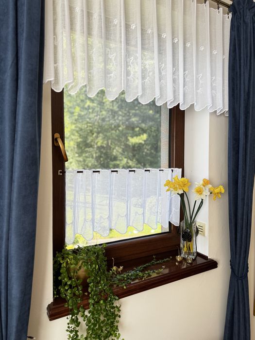 Firanka Kuchnia Biała Zazdrostka Haft Kot Panel wysokość 40 cm