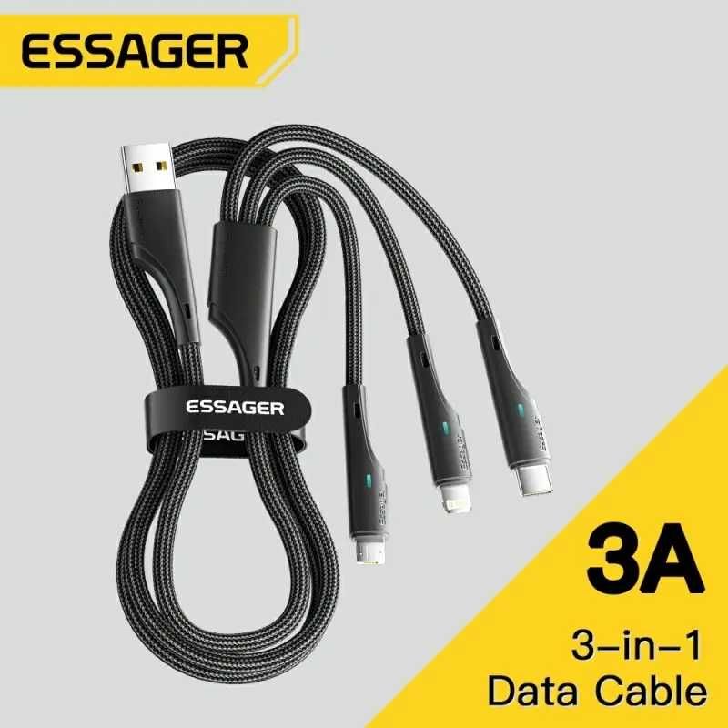 ESSAGER kabel usb 3w1 3A dł. 1,2 m.