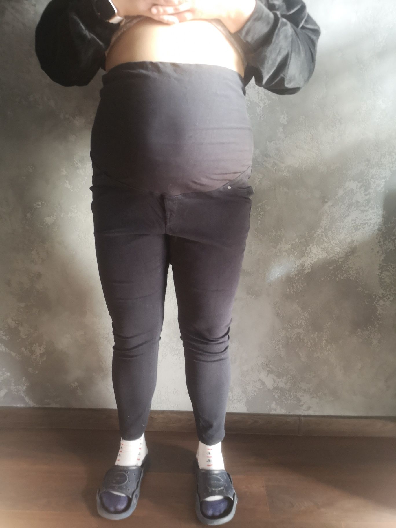 Чёрные джинсы скини узкие для беременной H&M mama XXL