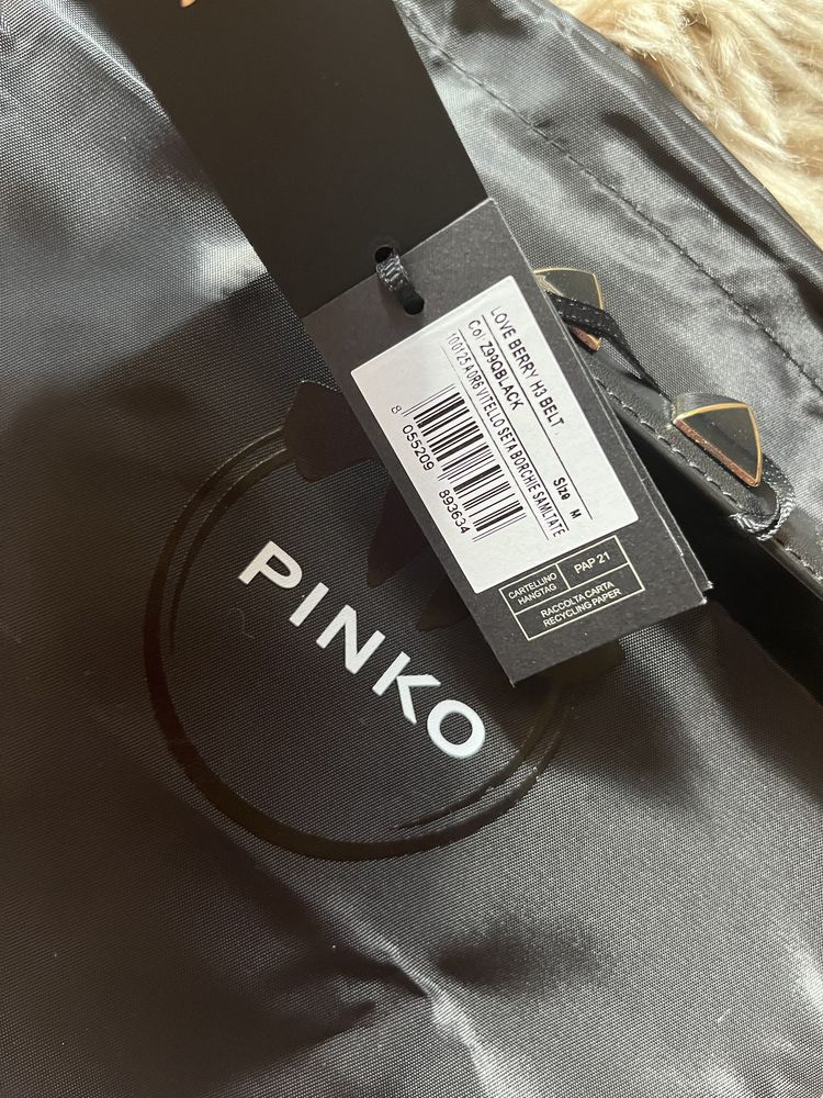 Pinko pasek czarny złota klamra plus worek love berry h3 belt r M