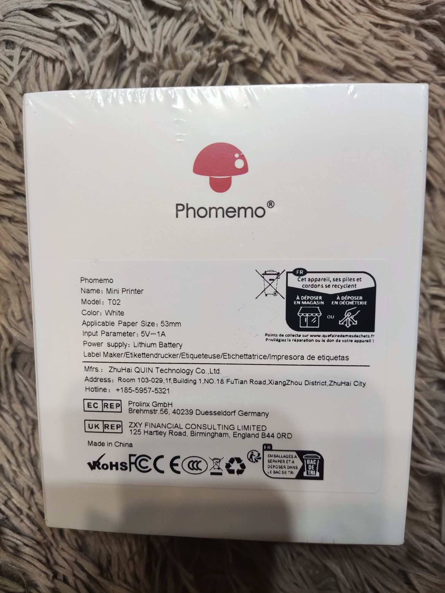 Кишеньковий принтер Phomemo T02 WHITE, для друку етикеток наклейок+ 3