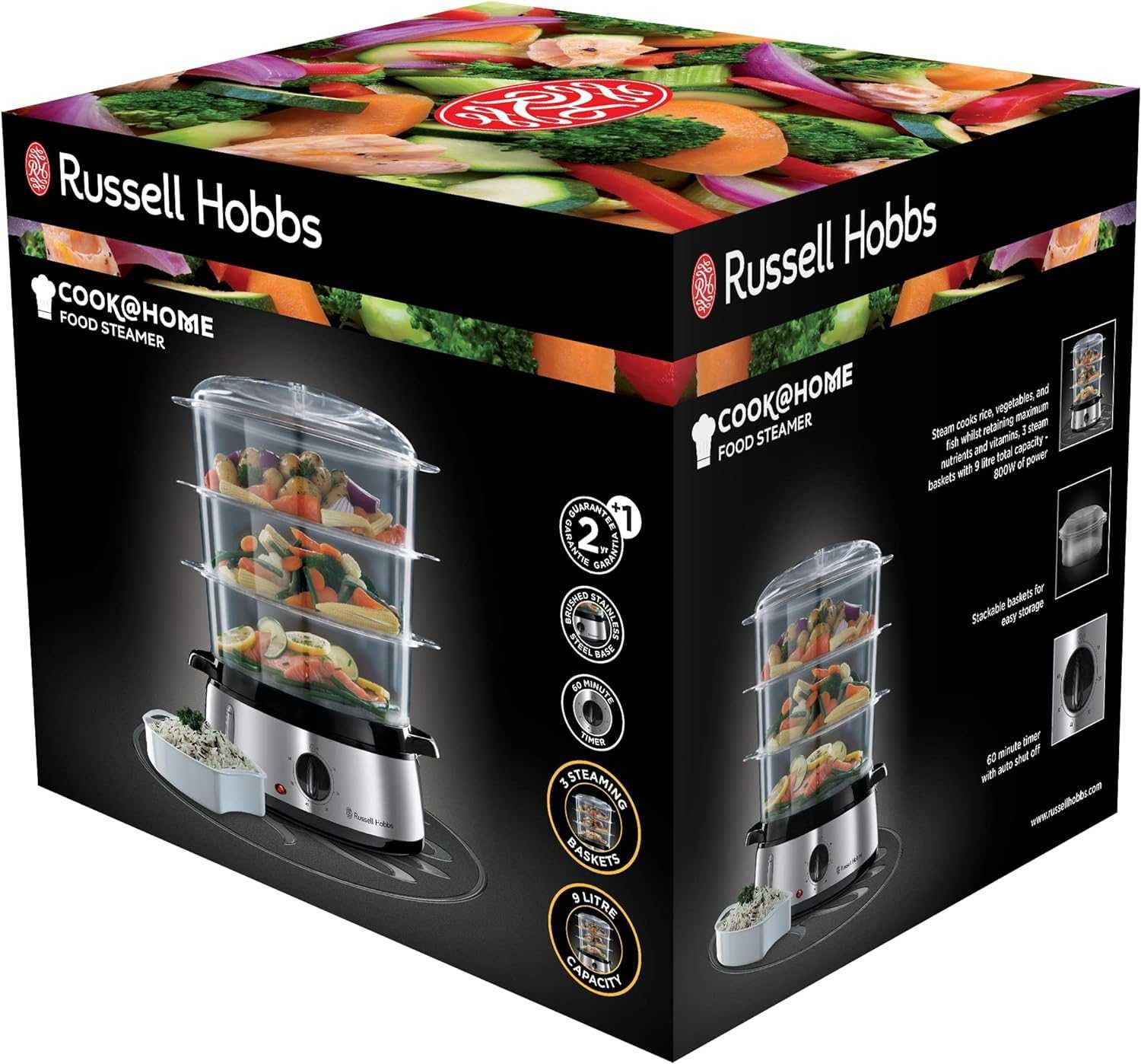 Russell Hobbs parowar 9l, time, 3 pojemniki do gotowania na parze 800W