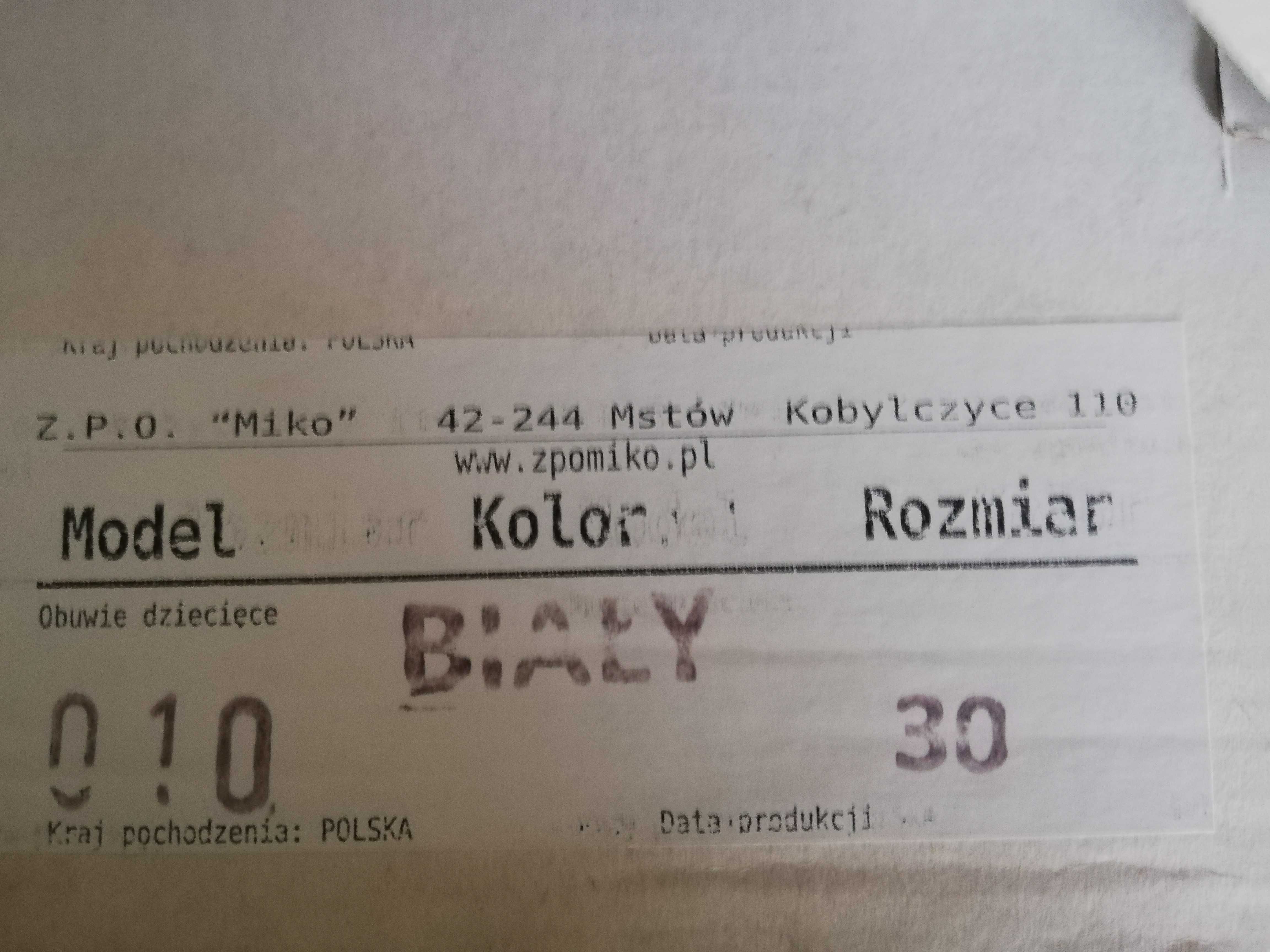 Buty komunijne białe dla chłopca rozmiar 30