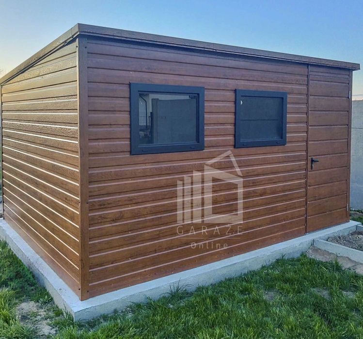 Schowek - Domek Ogrodowy 4X3M - Drzwi - 2X Okno - Drewnopodobny Id555