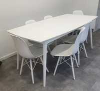 Mesa de cozinha/sala em pinho, cor branco + 6 cadeiras