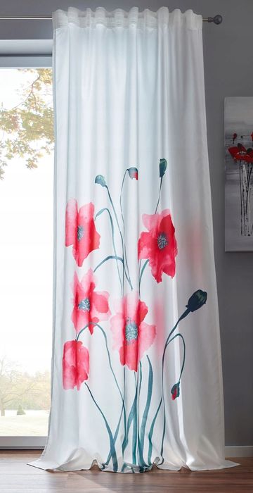 B.P.C zasłona biała ze wzorem maków r.245/140