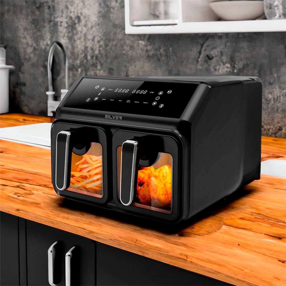 Fritadeira sem óleo Duas gavetas 8L Silver - Air fryer