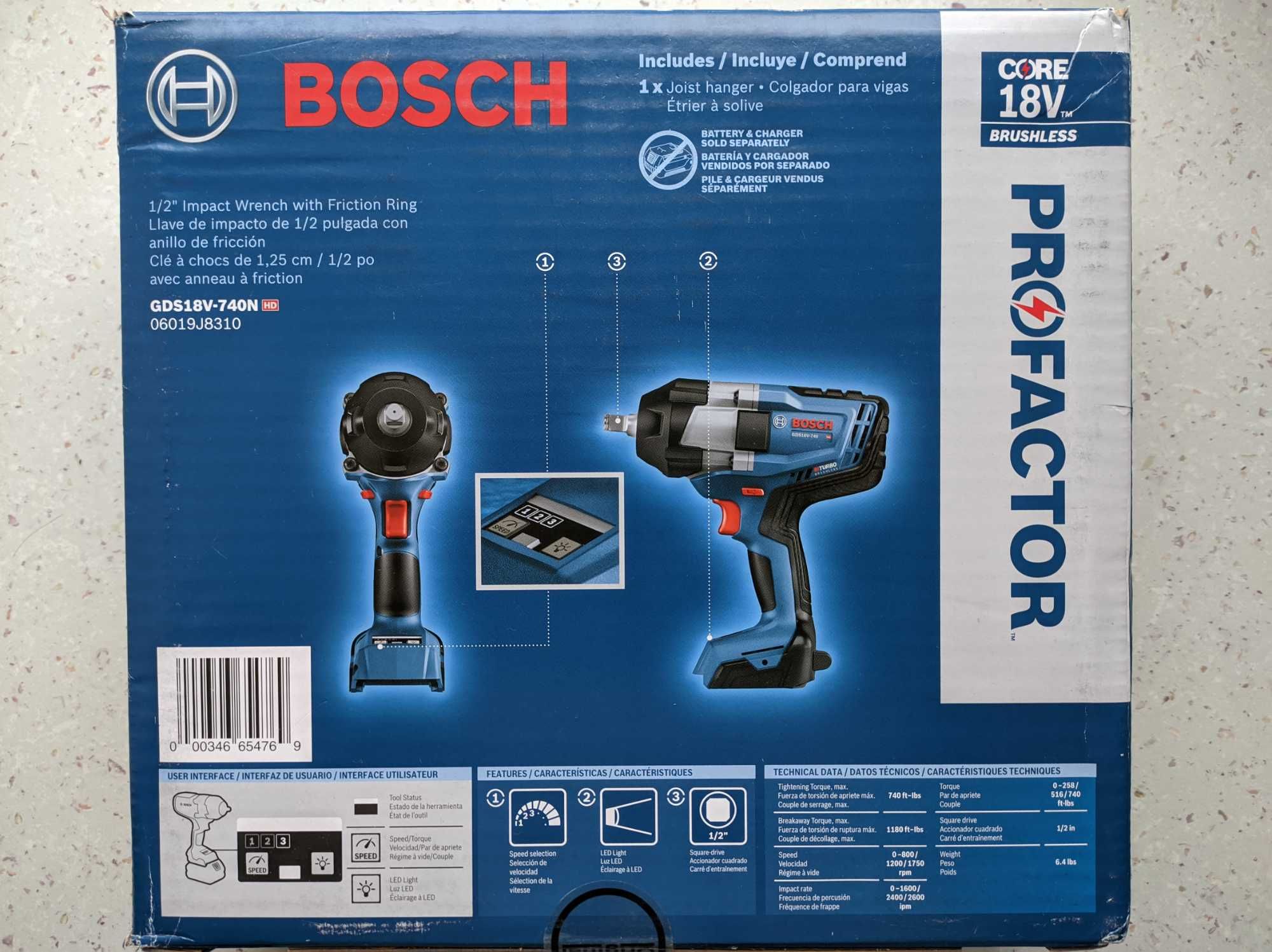 Бесщеточный ударный гайковерт Bosch GDS18V-740N (GDS 18V-1000) 1/2"