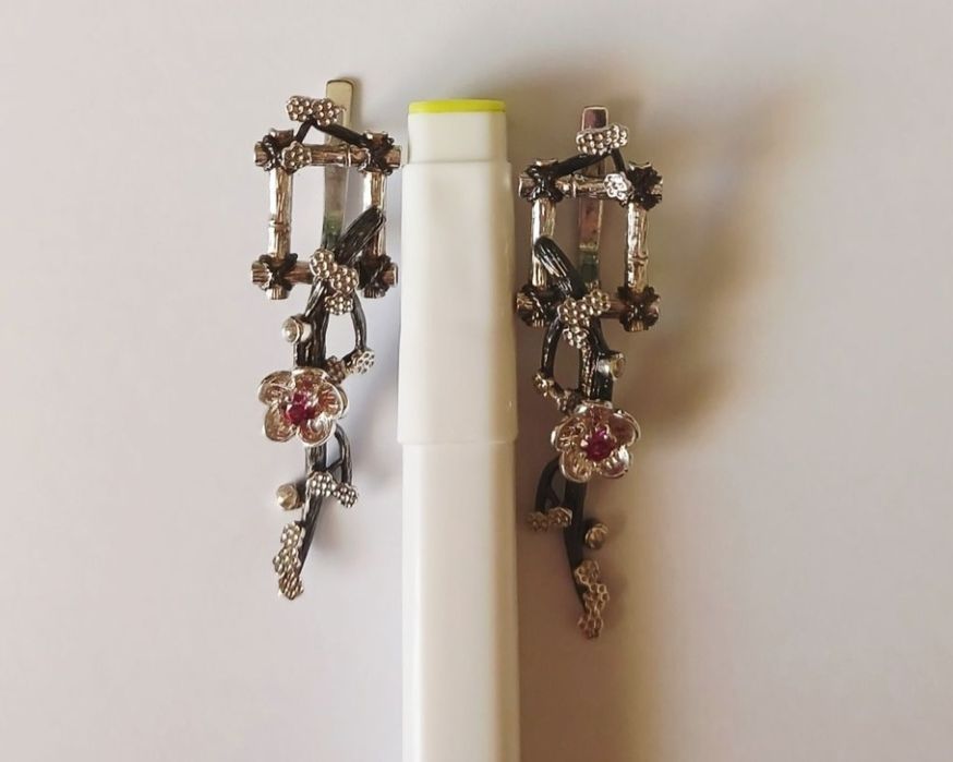 Сережки "Ханамі" (Сакура) срібло 925 ЮД Орінго