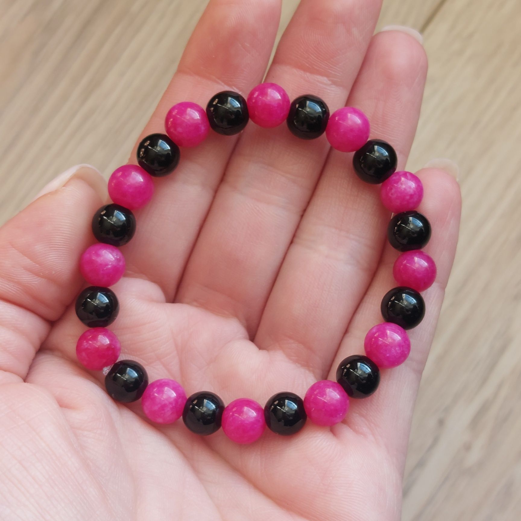 Bransoletka z kamieni naturalnych  jadeit + onyks