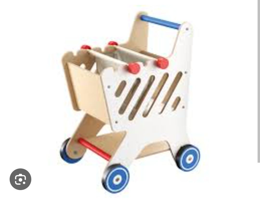Drewniany wózek na zakupy dla dzieci