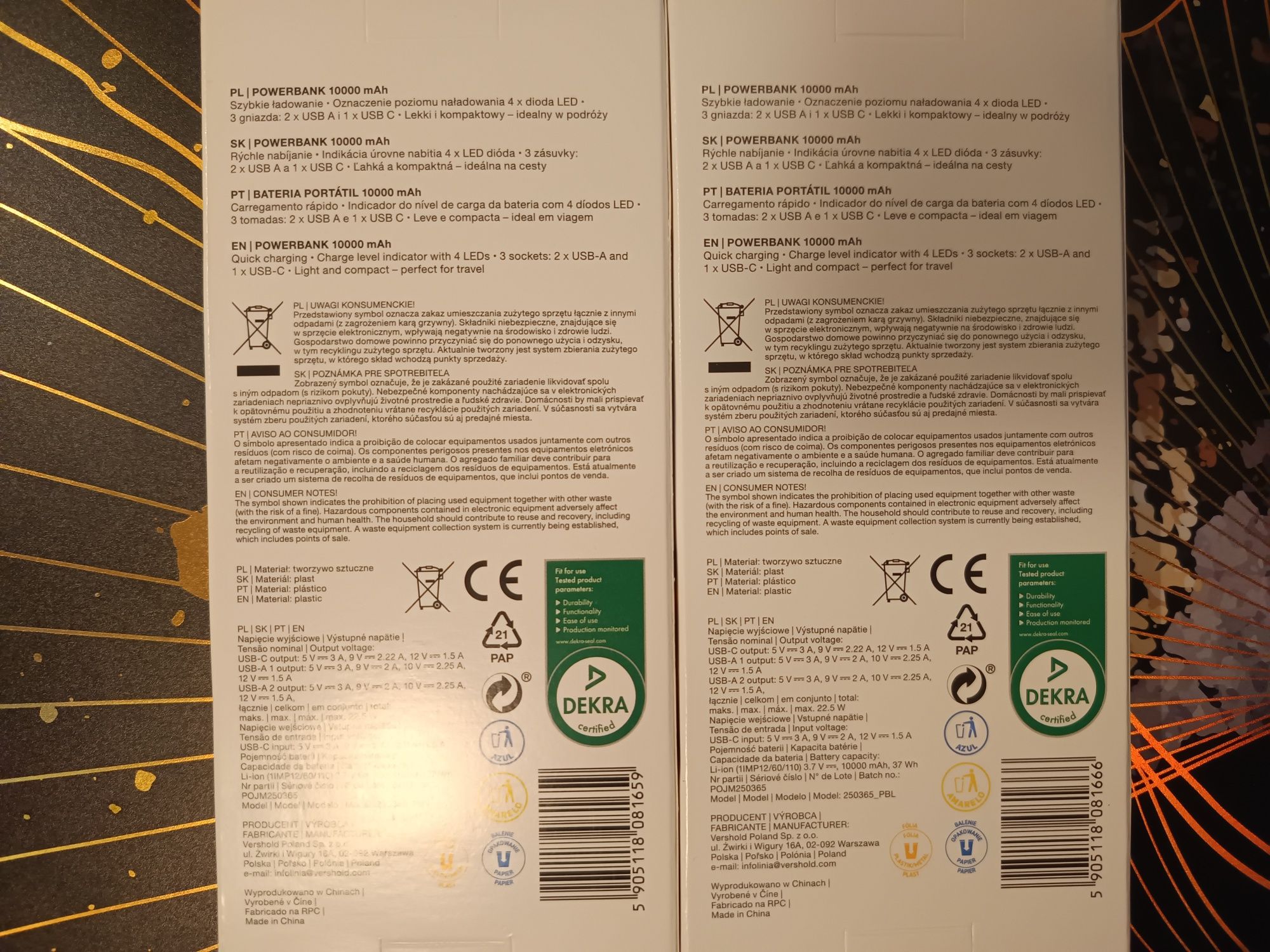 2  x Powerbank o pojemności 10 000 mAh każdy i mocy ładowania 2
