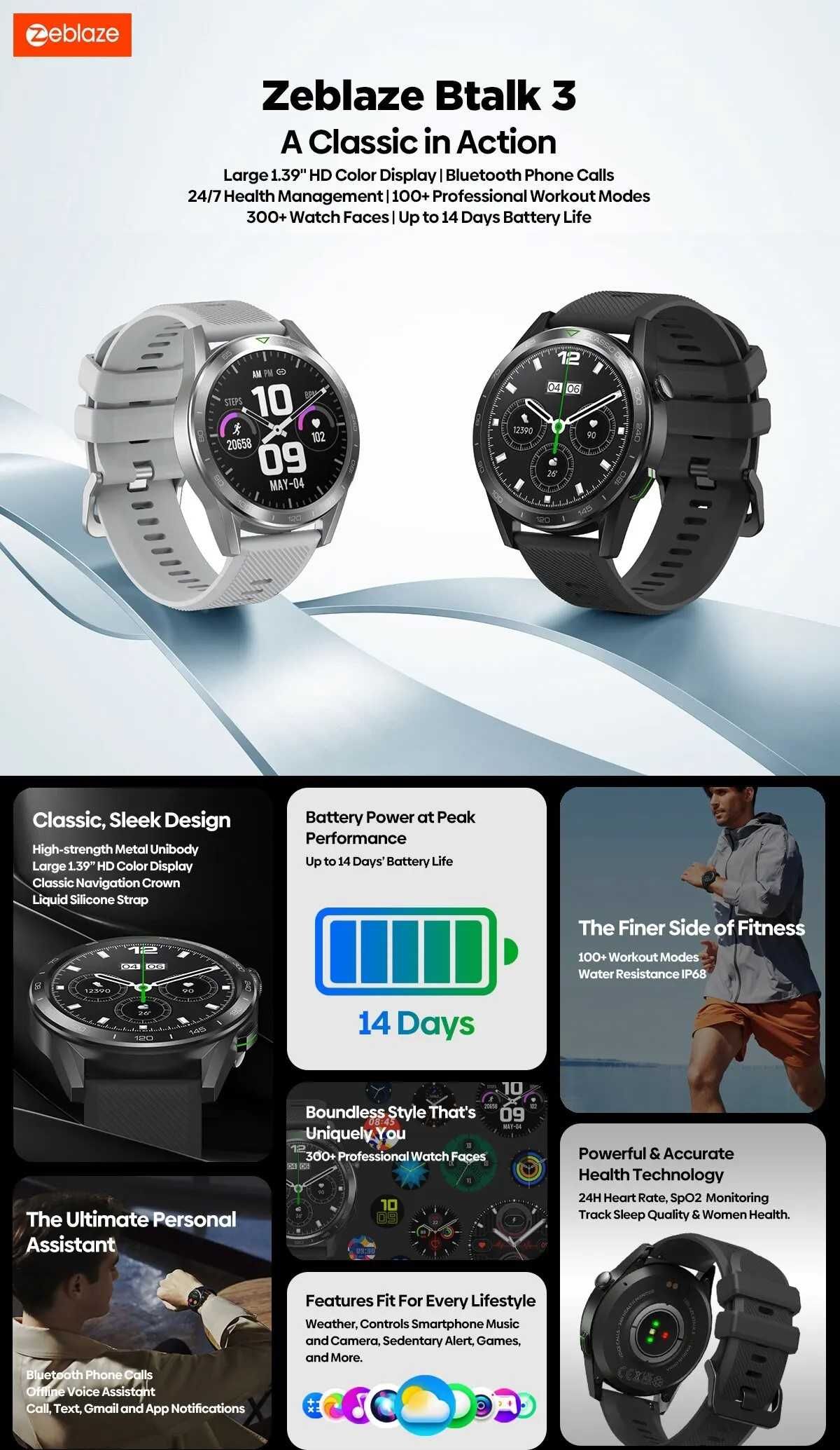 Smartwatch Zeblaze Btalk 3 - Nowy, czarny