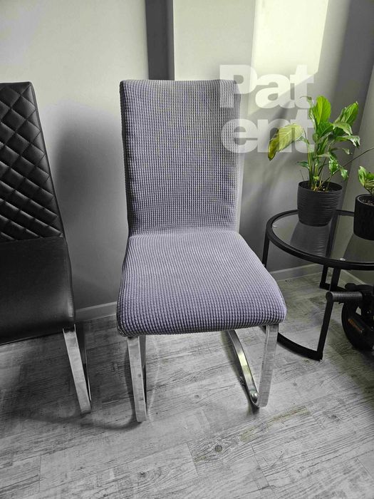 Pokrowce na krzesła szare żakardowe kratka 4 szt siwe