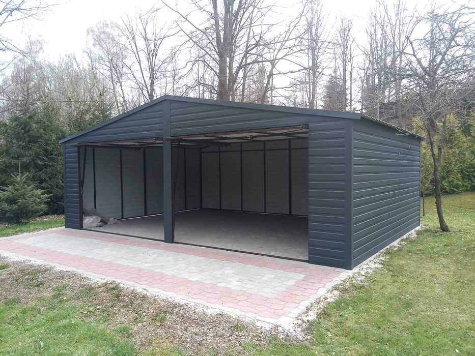 Garaż blaszany dwuspadowy 7x6 grafit profil zamknięty