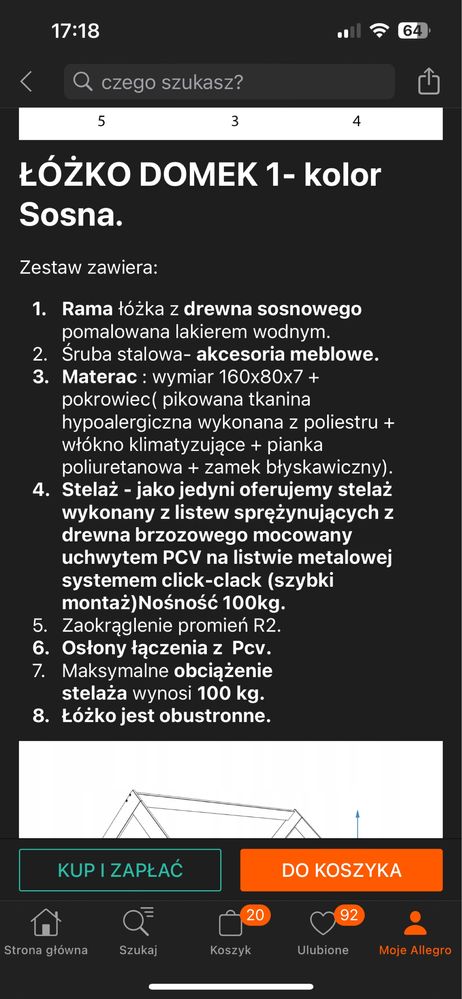 Łóżko dziecięce 180