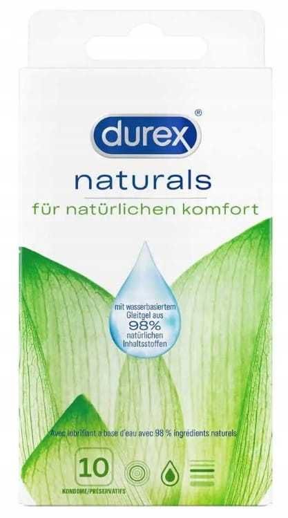 Durex Naturals Prezerwatywy 10 sztuk cienkie naturalne 98% nawilżane