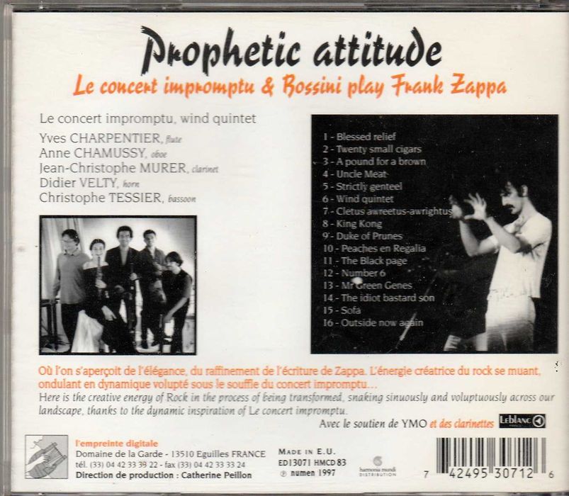 CD Le Concert Impromptu plays Frank Zappa - Prophetic Attitude