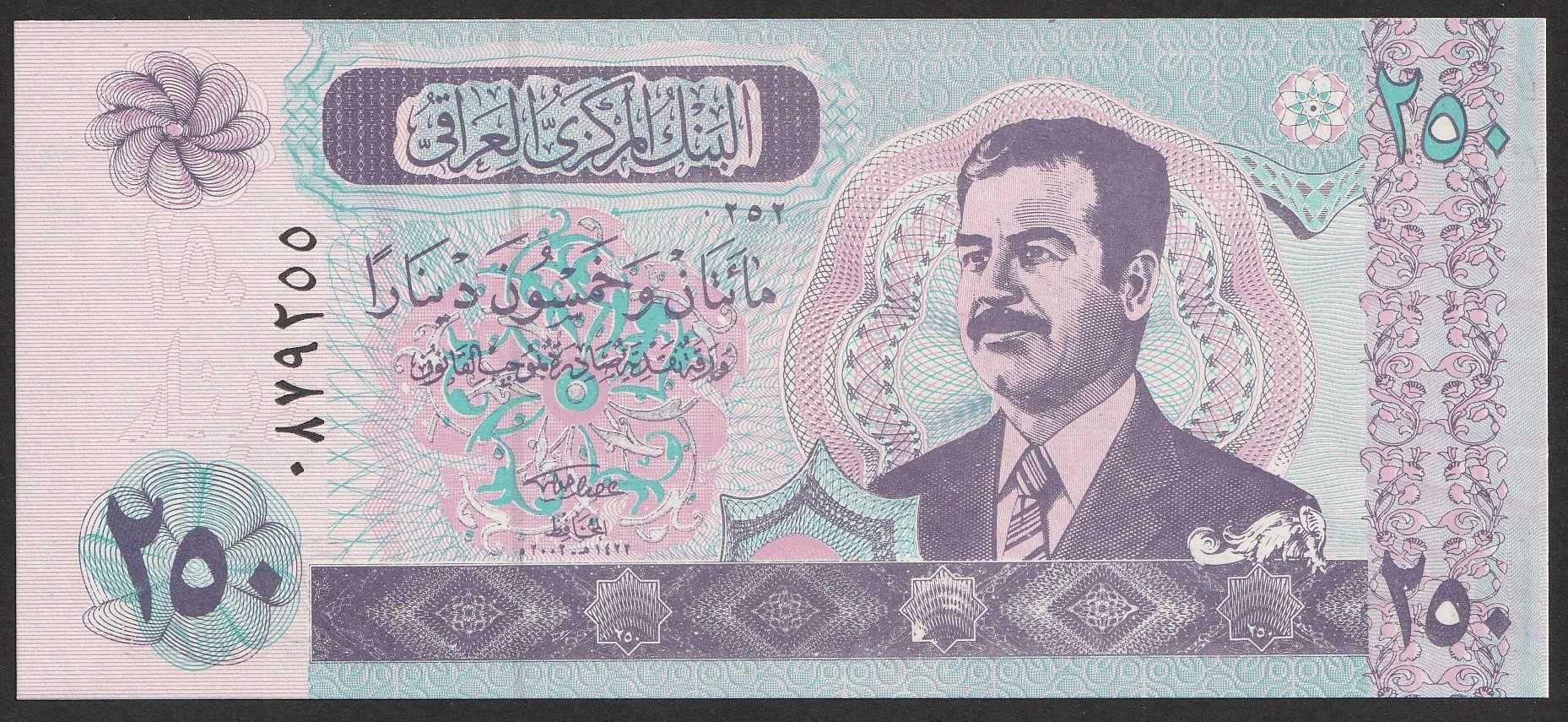 Irak 250 dinarów 2002 - Saddam Husajn - stan bankowy UNC