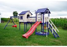 Drewniany plac zabaw domek dla dzieci zjeżdżalnia huśtawka piaskownica