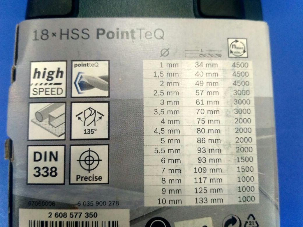 Набор сверл по металлу BOSCH HSS PointTeq (2608577350) из 18 шт.