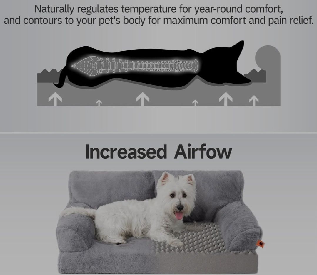 MEWOOFUN legowisko sofa dla psa XL 80x60cm pianką memory