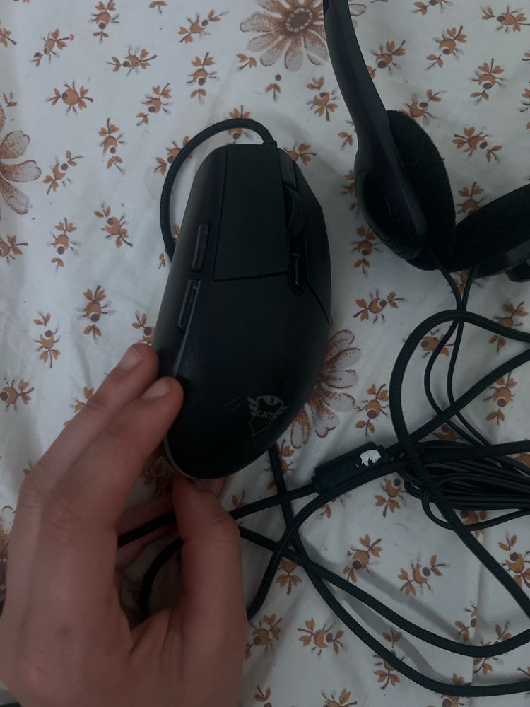 Rato e auriculares com microfone