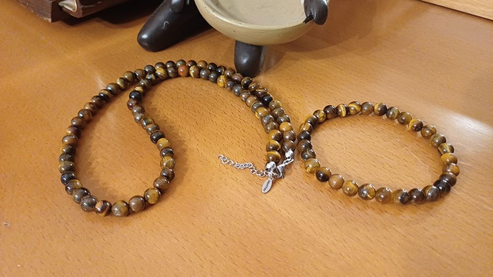 Conjunto Unissexo Pulseira e Colar Pedra Olho de Tigre – Pulseiras Me4