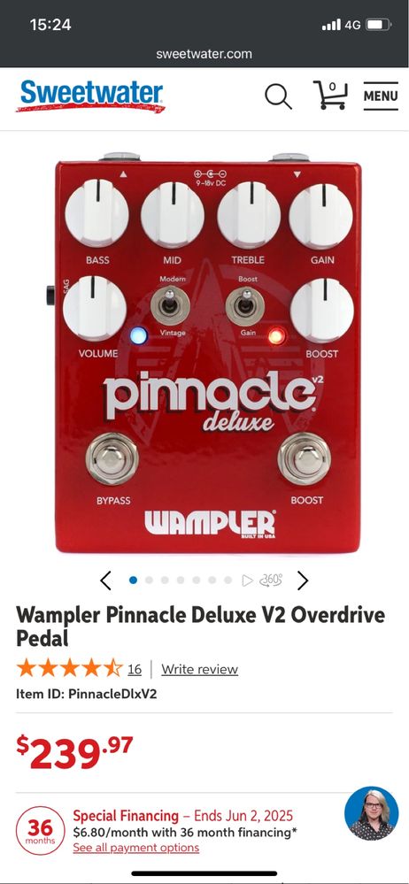 Wampler Pinnacle Deluxe V2 Overdrive Pedal