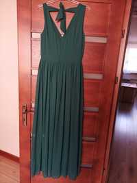 Długa sukienka, butelkowa zieleń 42