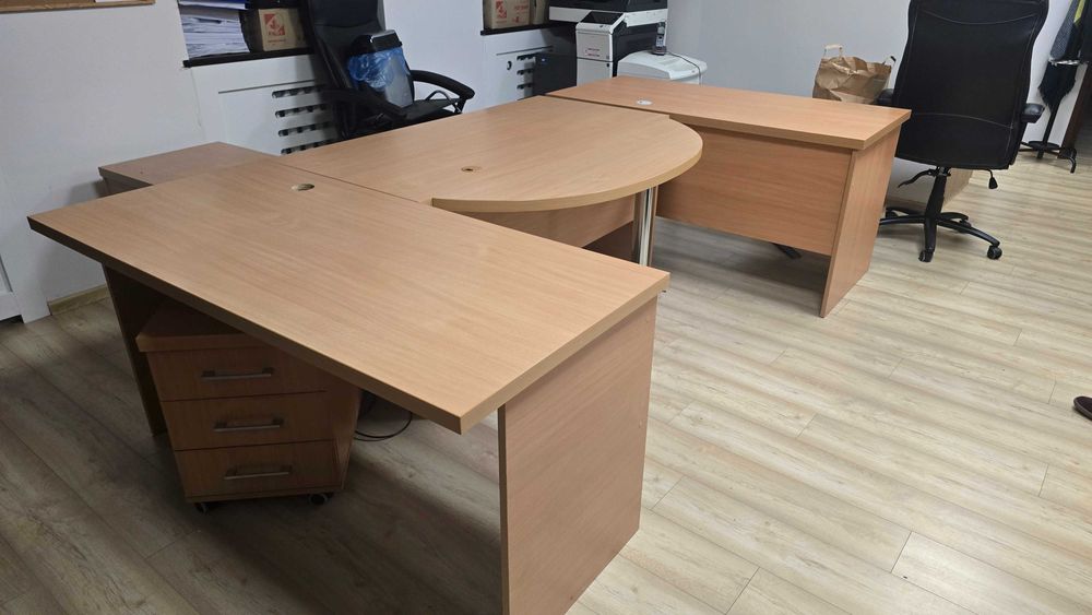 Zestaw 3x Biurko + Kontenerek Biurowy | Jasne Drewno