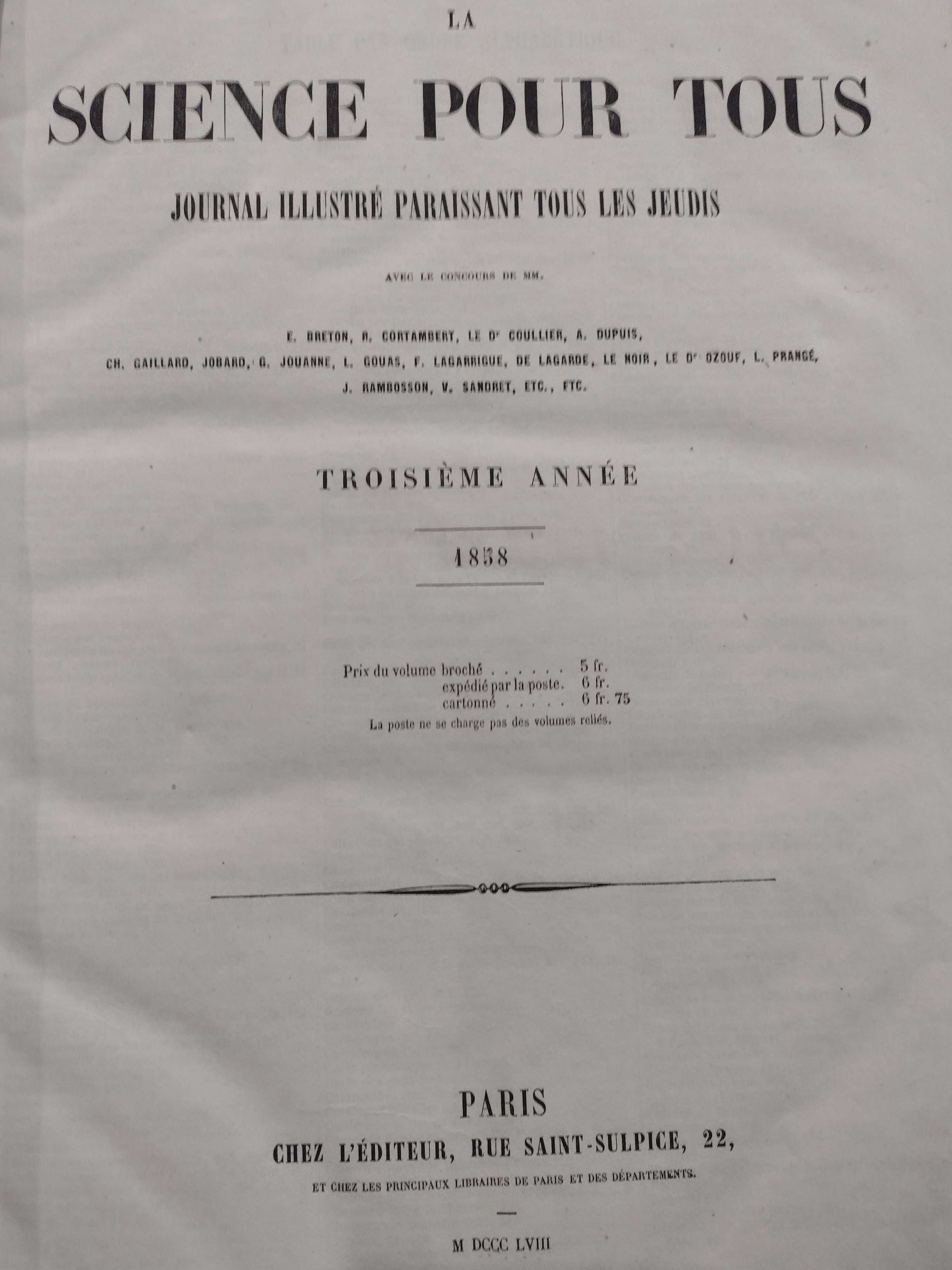 La Science pour tous - Journal Illustré 1858