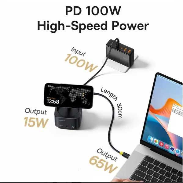 USB-хаб з бездротовою зарядкою Baseus 7in1 MagPro Series 2