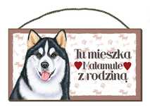 Tabliczka uwaga pies zabawna drewniana Malamute 27