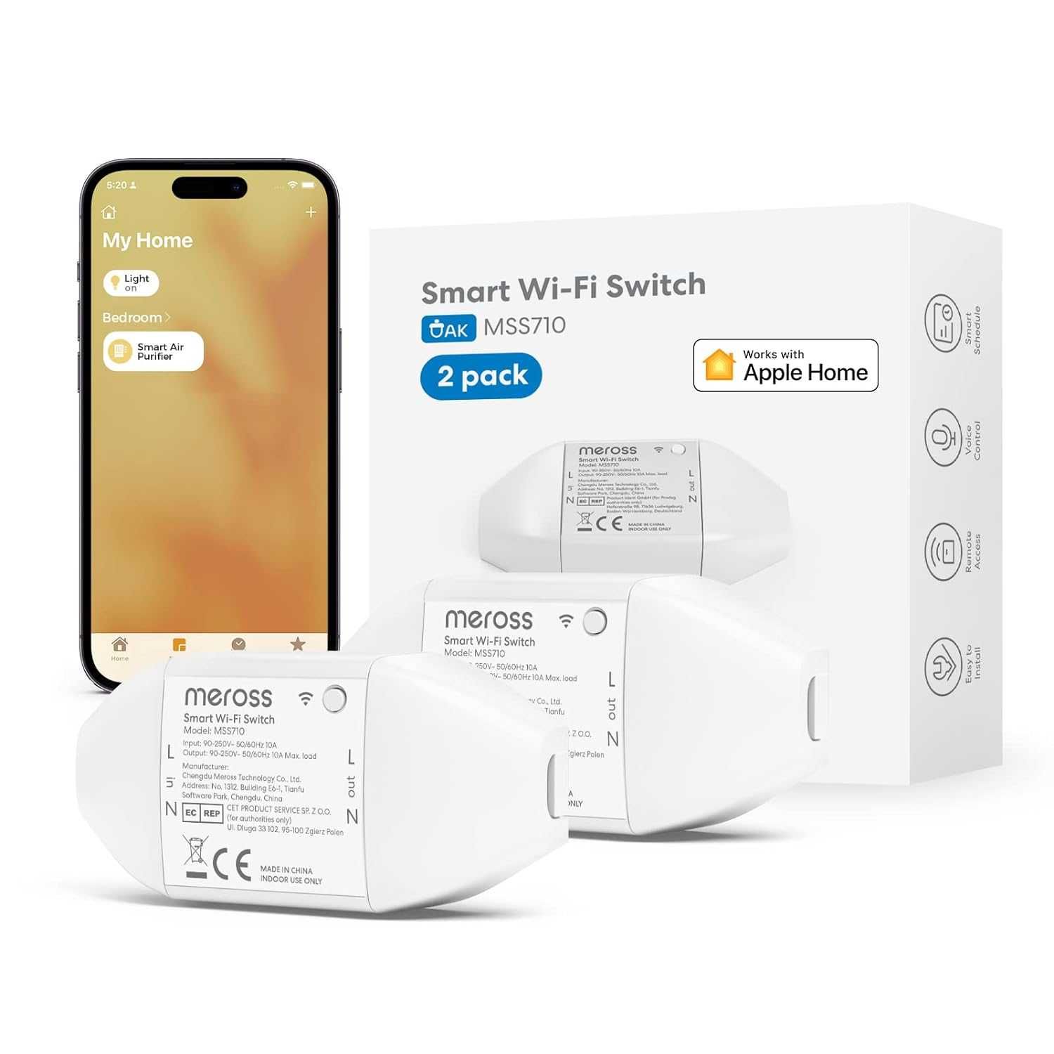 Meross Smart Wi-Fi Switch MSS710 розумний перемикач Apple HomeKit