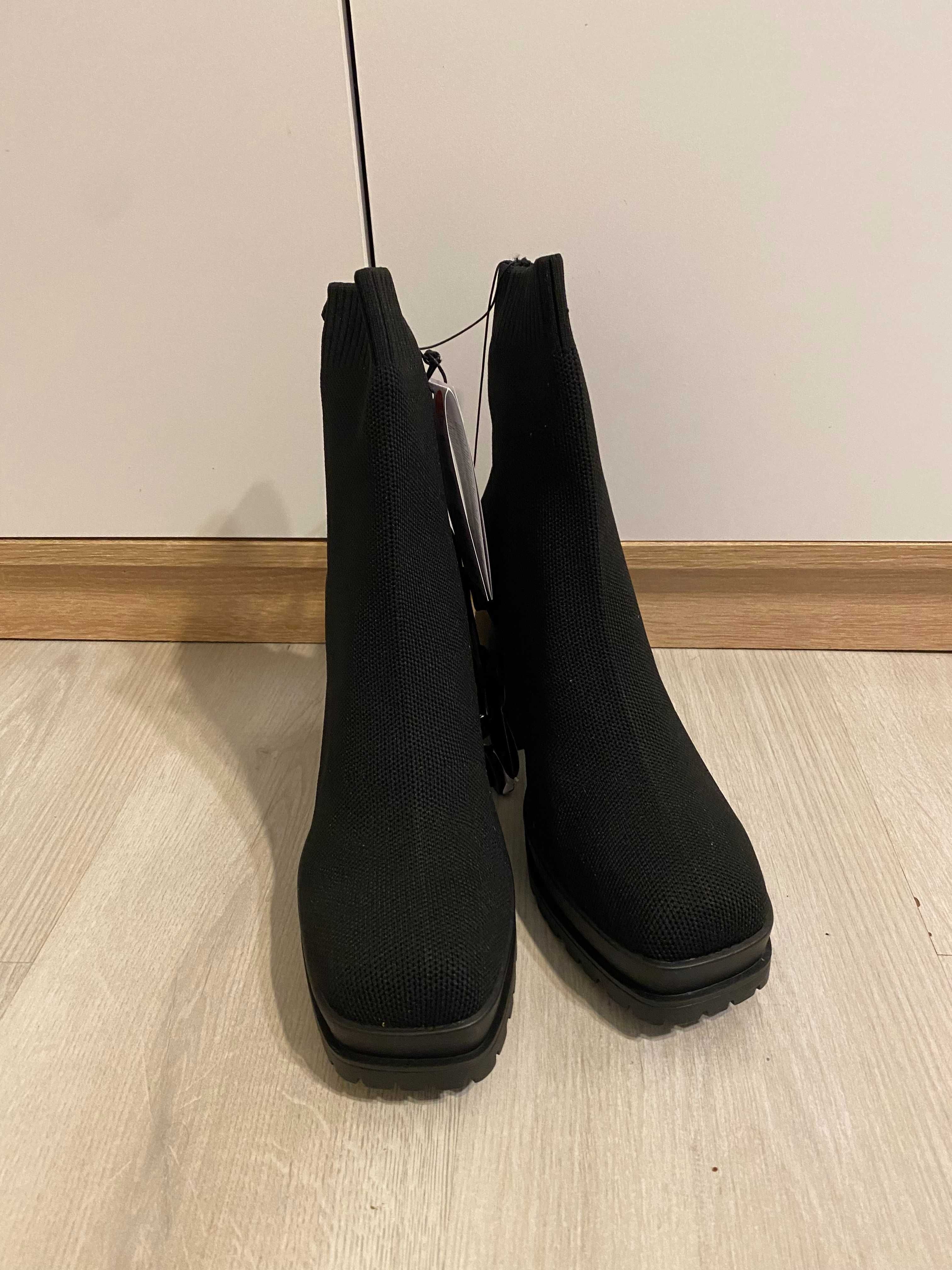 Botki buty na klocku obcasie czarne damskie 40 eleganckie na zimę