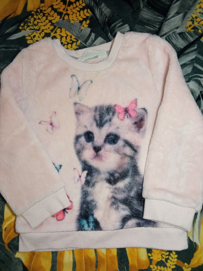 Sweterek pluszowy różowy kotek ciepły H&M r.92