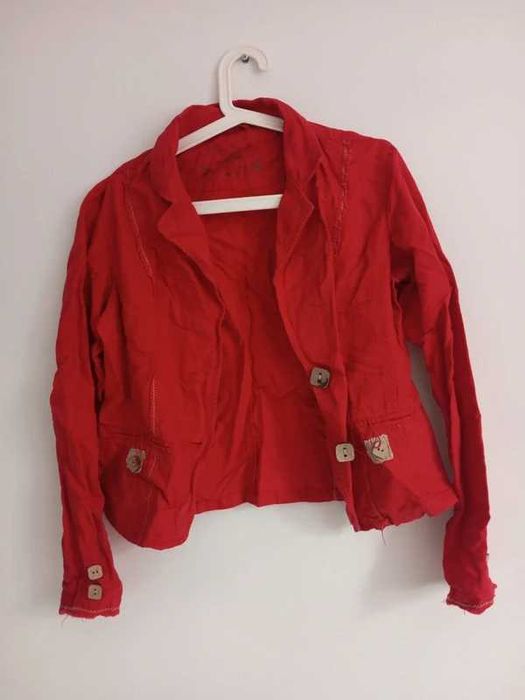 Czerwony żakiet lniano-bawełniany Zeppe rozm. 42 stan bdb