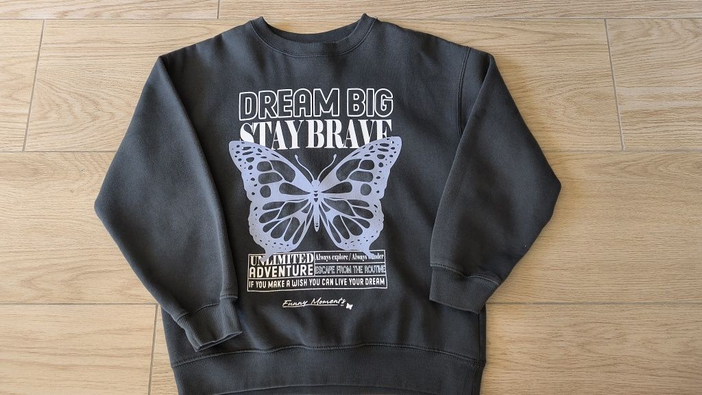 Grafitowa bluza Zara rozmiar 140 z motywem motyla