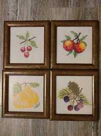 4 obrazki w ramkach do kuchni OWOCE - haft krzyżykowy Handmade