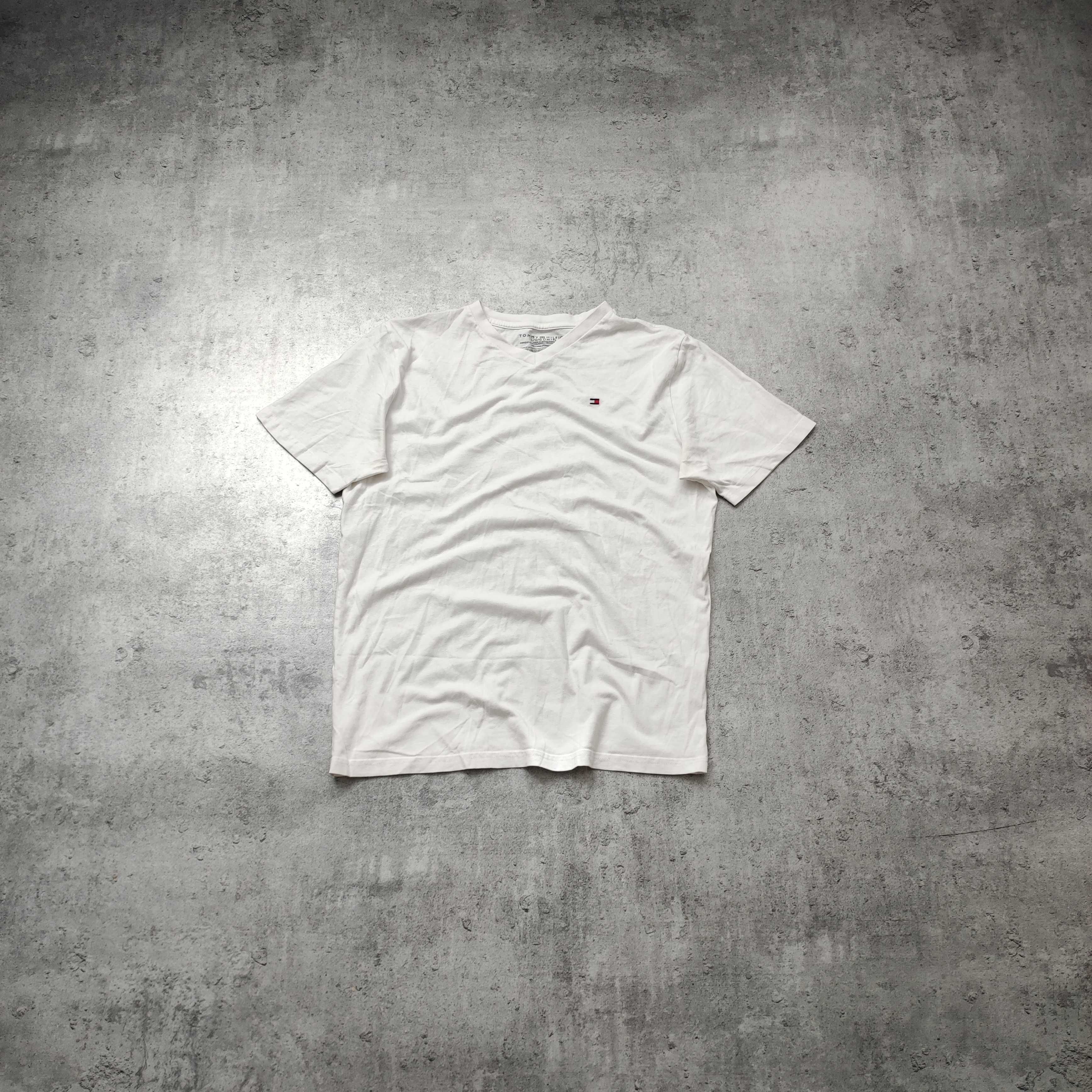 MĘSKA Koszulka Bawełna Biała Elegancka Tommy Hilfiger Logo PREMIUM