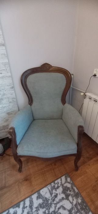 Rezerwacja Fotel vintage do renowacji drewno obicie, tylko odbiór osob