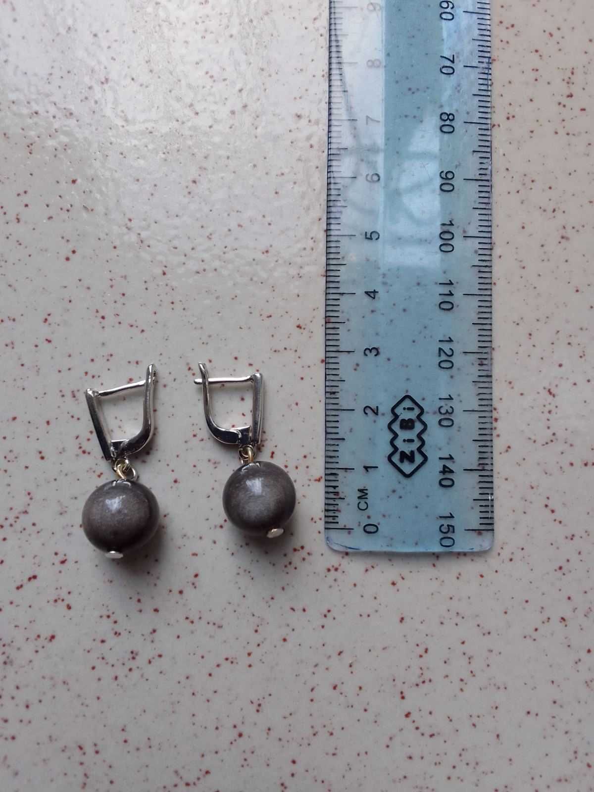Серьги с природным  обсидианом