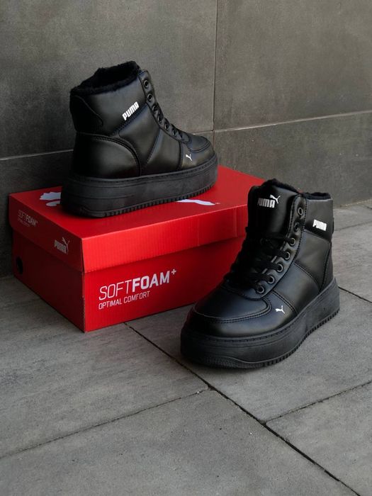 Кожаные черные зимние кроссовки Puma с мехом - стильно и тепло Пума