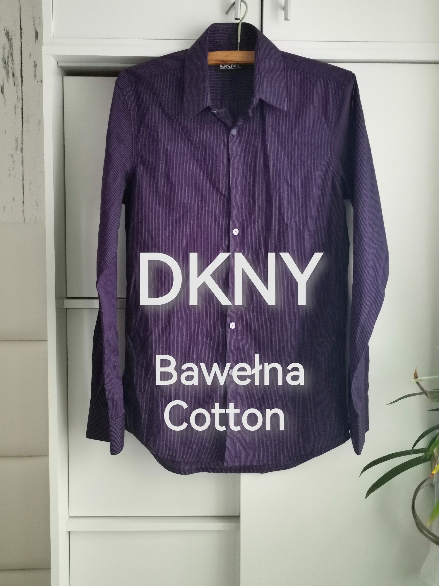 Bawełniana fioletowa koszula w paski DKNY bawełna S M