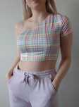 Crop top NOWY bluzka koszulka kolorowa szkocka kratka asymetryczna xs