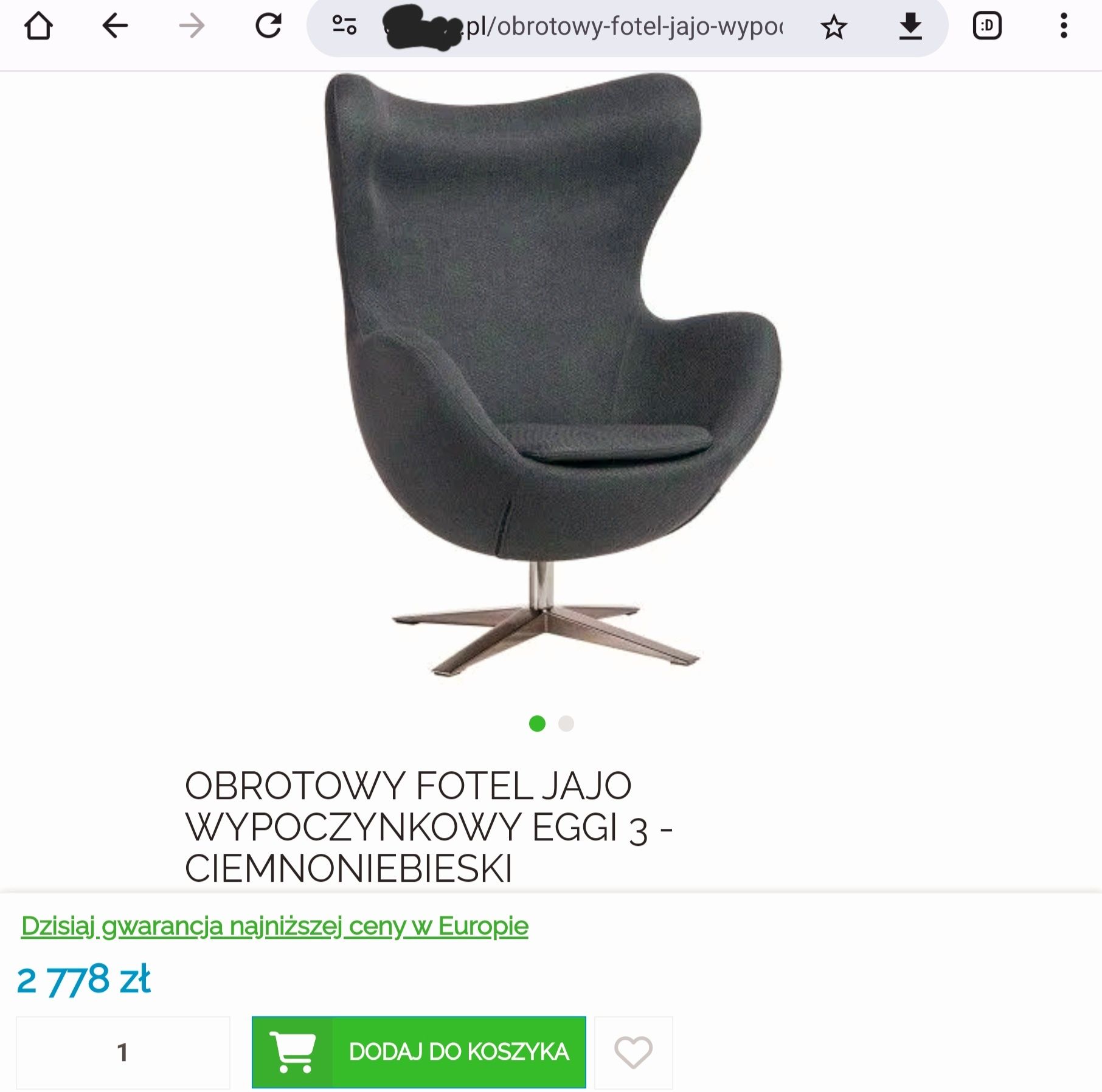 Fotel Jajo Egg obrotowy bujany kolor Morski Melanż metalowa podstawa