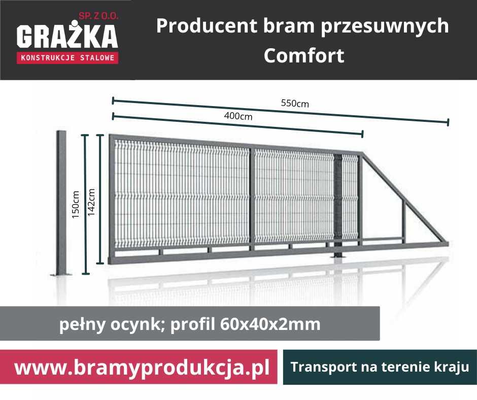 Brama przesuwna z siatką panel 3D 4mx1,5m ocynk PRODUCENT