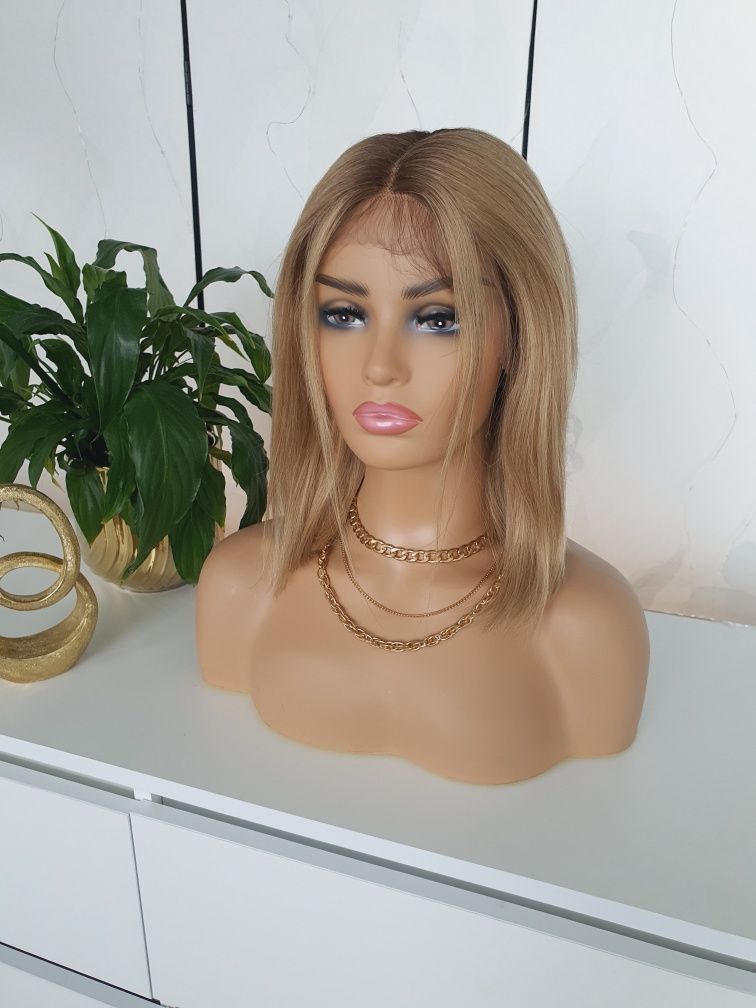 Peruka z włosów naturalnych blond z odrostem lace front Monika